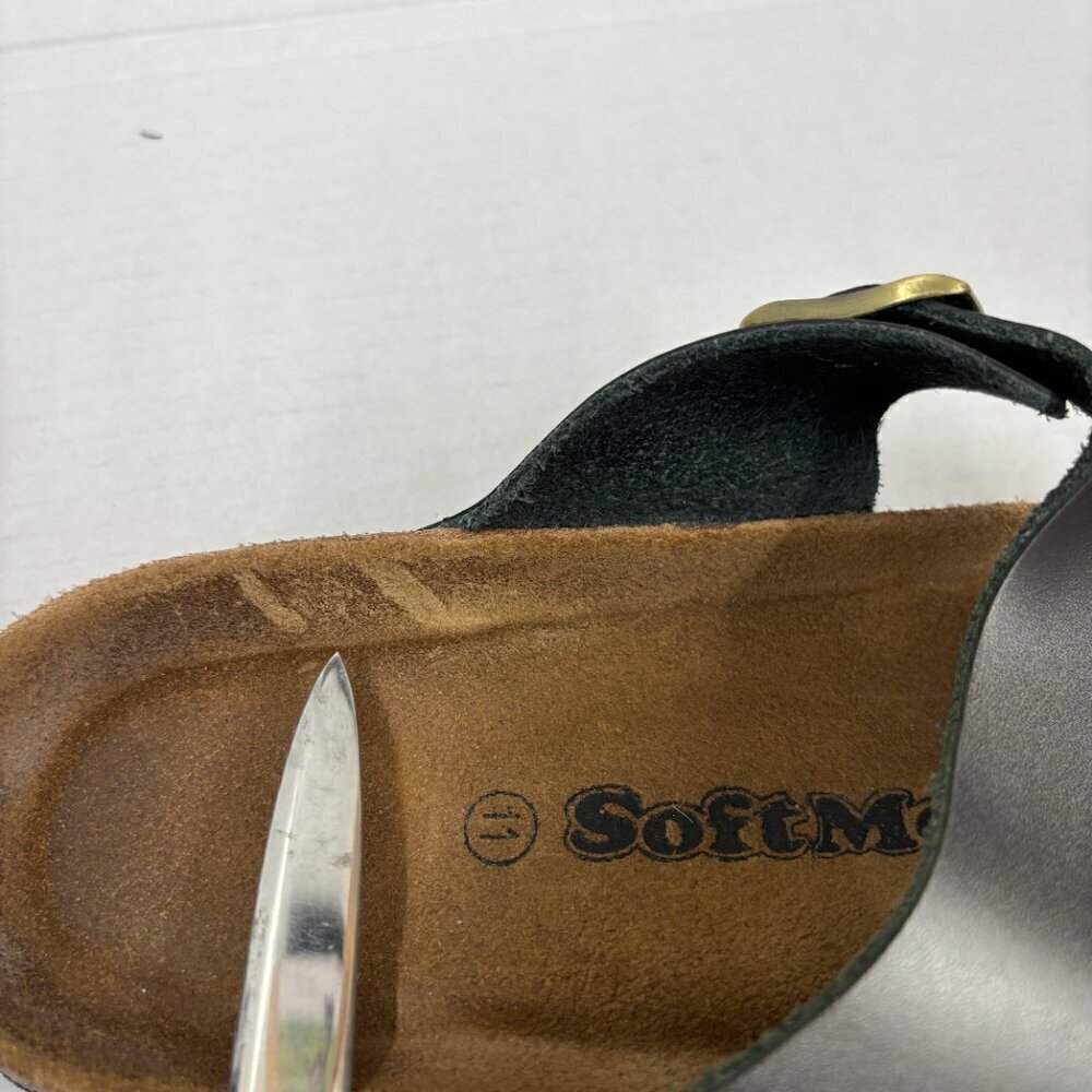 SoftMoc Flat Slip on Padded Footbed Pewter Leather Thong Sandal Buckle Size 11 - Picture 12 of 14